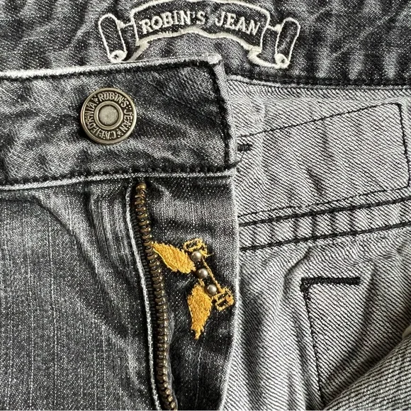 Robin's Jean Men's Raw Denim Straight Leg Black Jeans with Studs, size 38